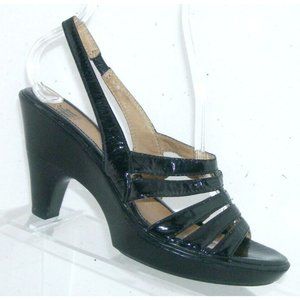 Sofft black patent leather strappy elastic slingback platform heels 6.5M